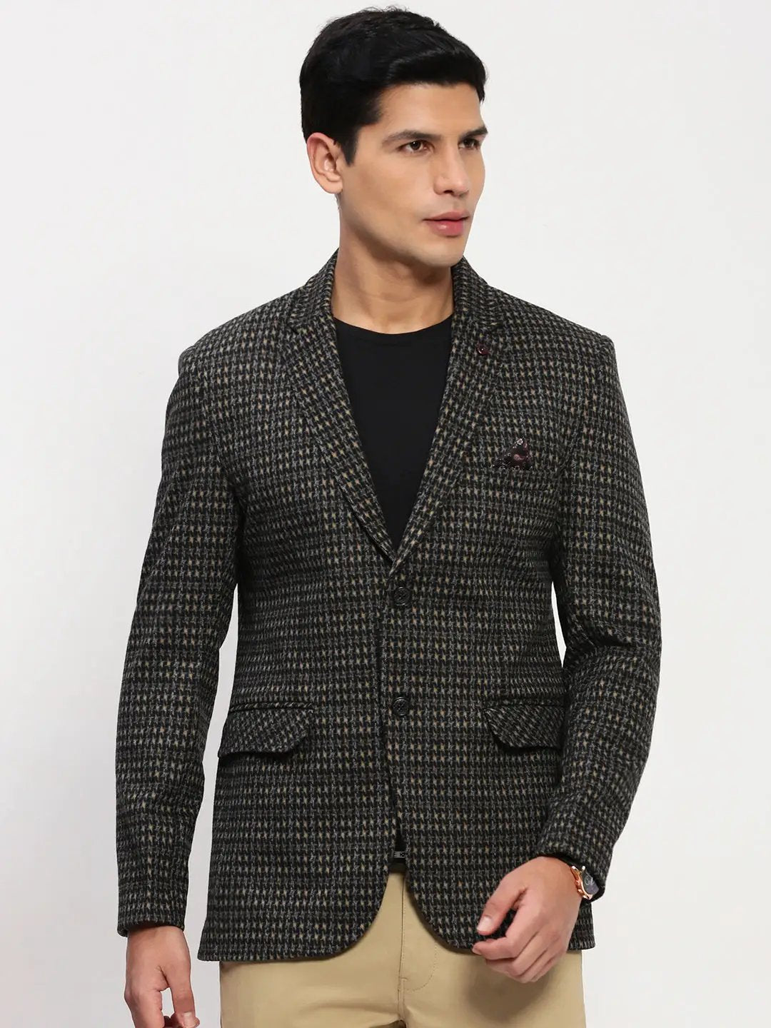 Men's Black Checked Single Breasted Blazer