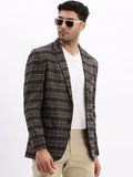 Men's Checked Grey Single Breasted Casual Blazer