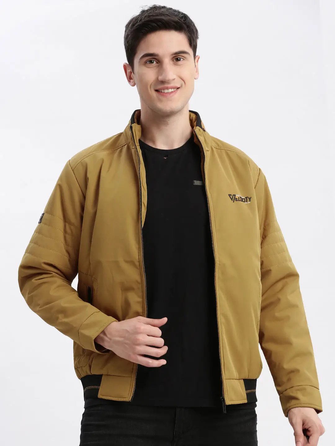 Men's Mustard Stand Collar Rapid-Dry Technology Windcheater Bomber Jacket
