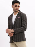 Men's Checked Brown Single Breasted Blazer
