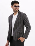 Men's Checked Charcoal Single Breasted Blazer