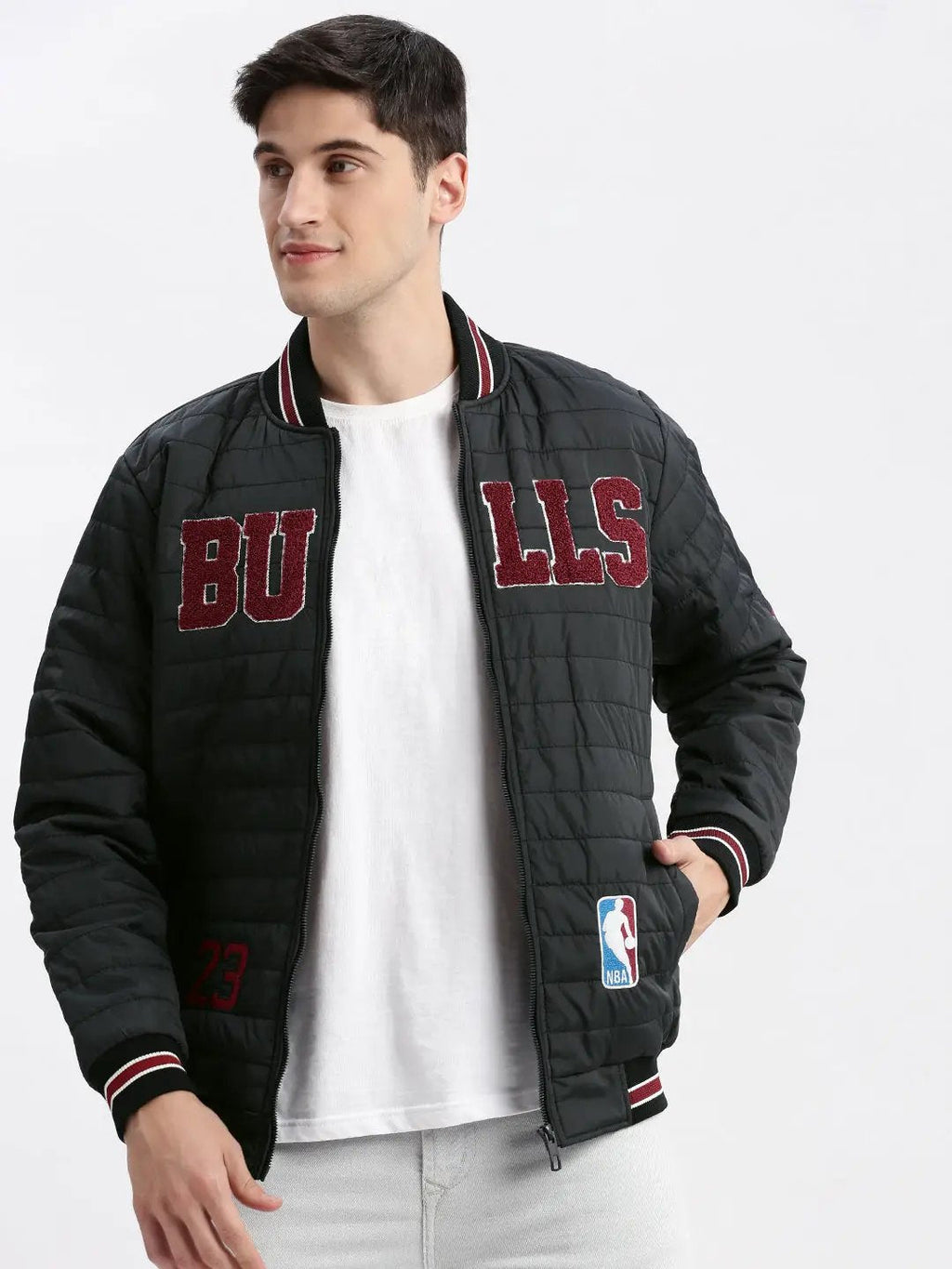 Men's Navy Blue Typography Embroidered Windcheater Bomber Jacket