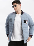 Men's Grey Mandarin Collar Long Sleeves Zip Detail Rapid-Dry Windcheater Puffer Jacket