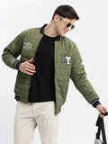 Men's Olive Windcheater Rapid-Dry Mock Collar Puffer Jacket
