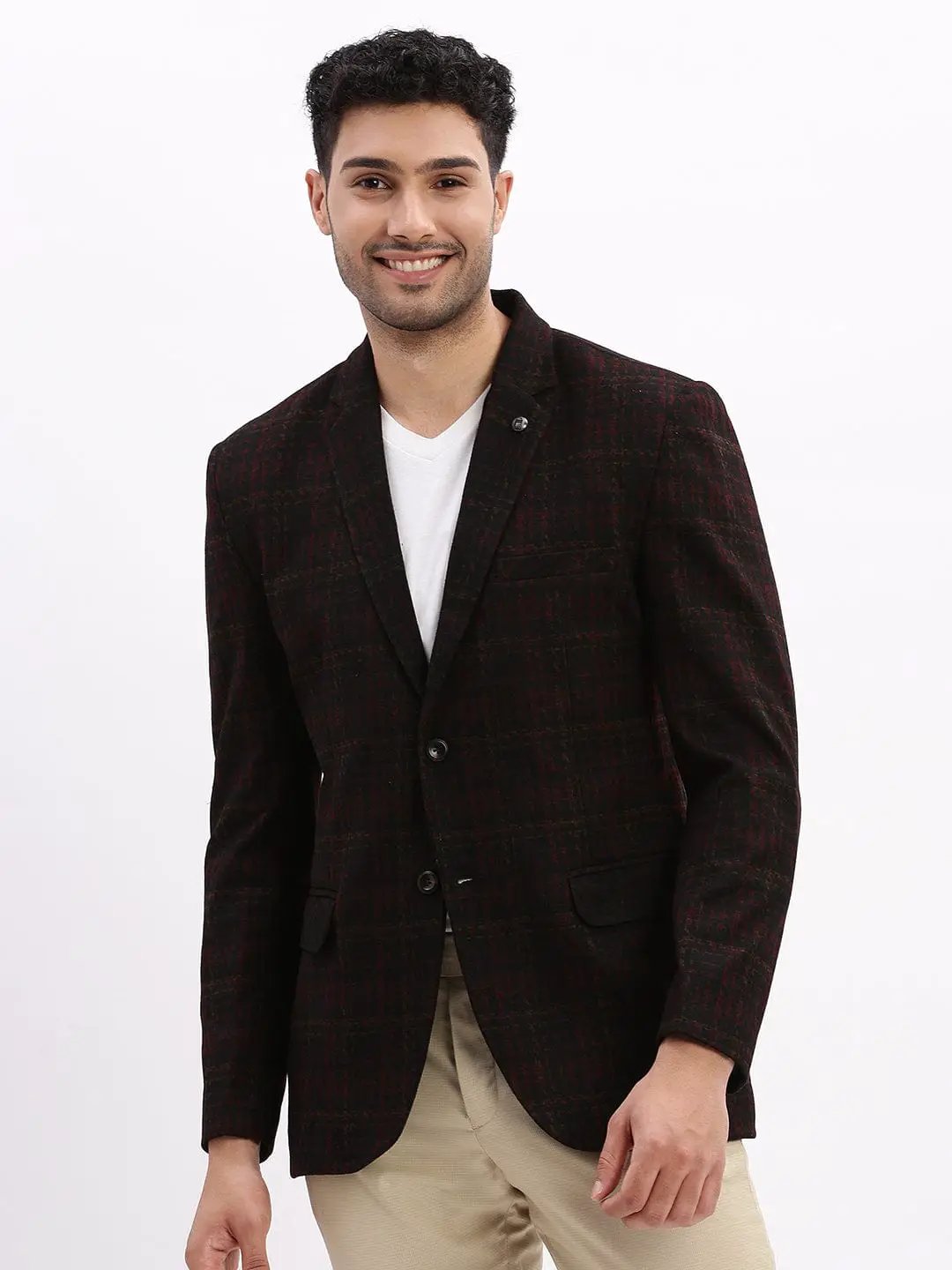 Men's Printed Black Single Breasted Blazer