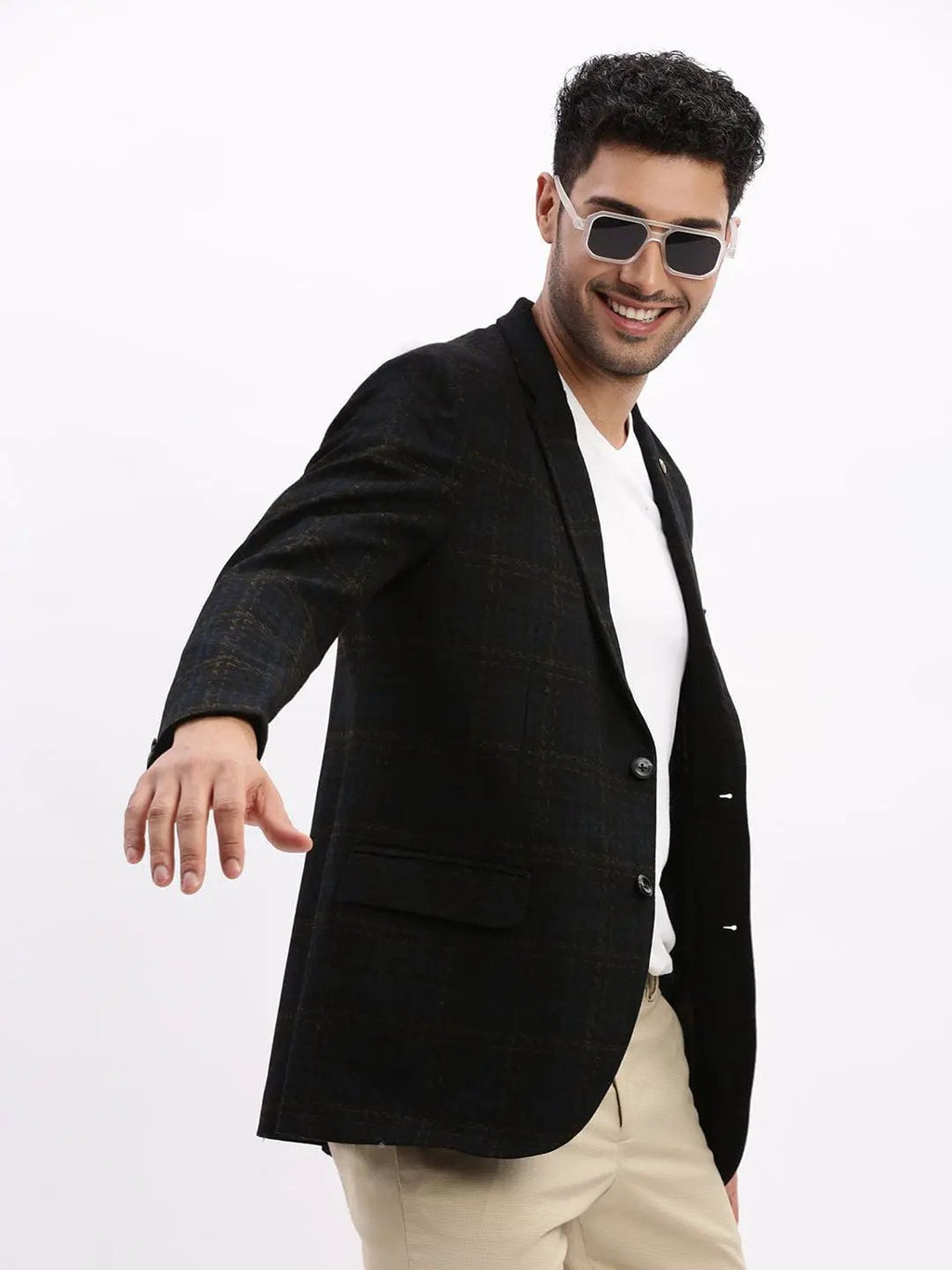 Men's Printed Navy Blue Single Breasted Blazer