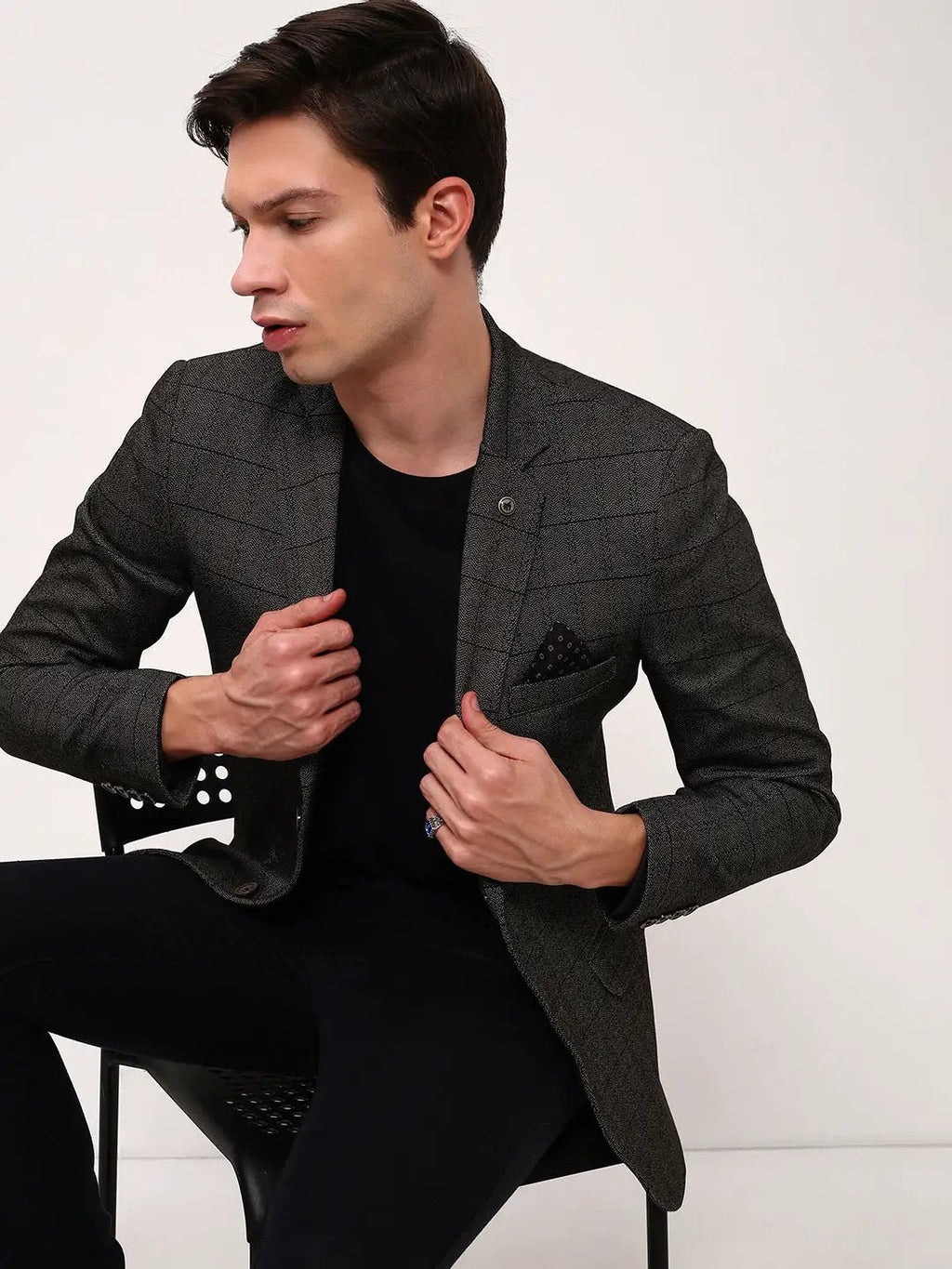 Men's Olive Checked Single Breasted Blazer