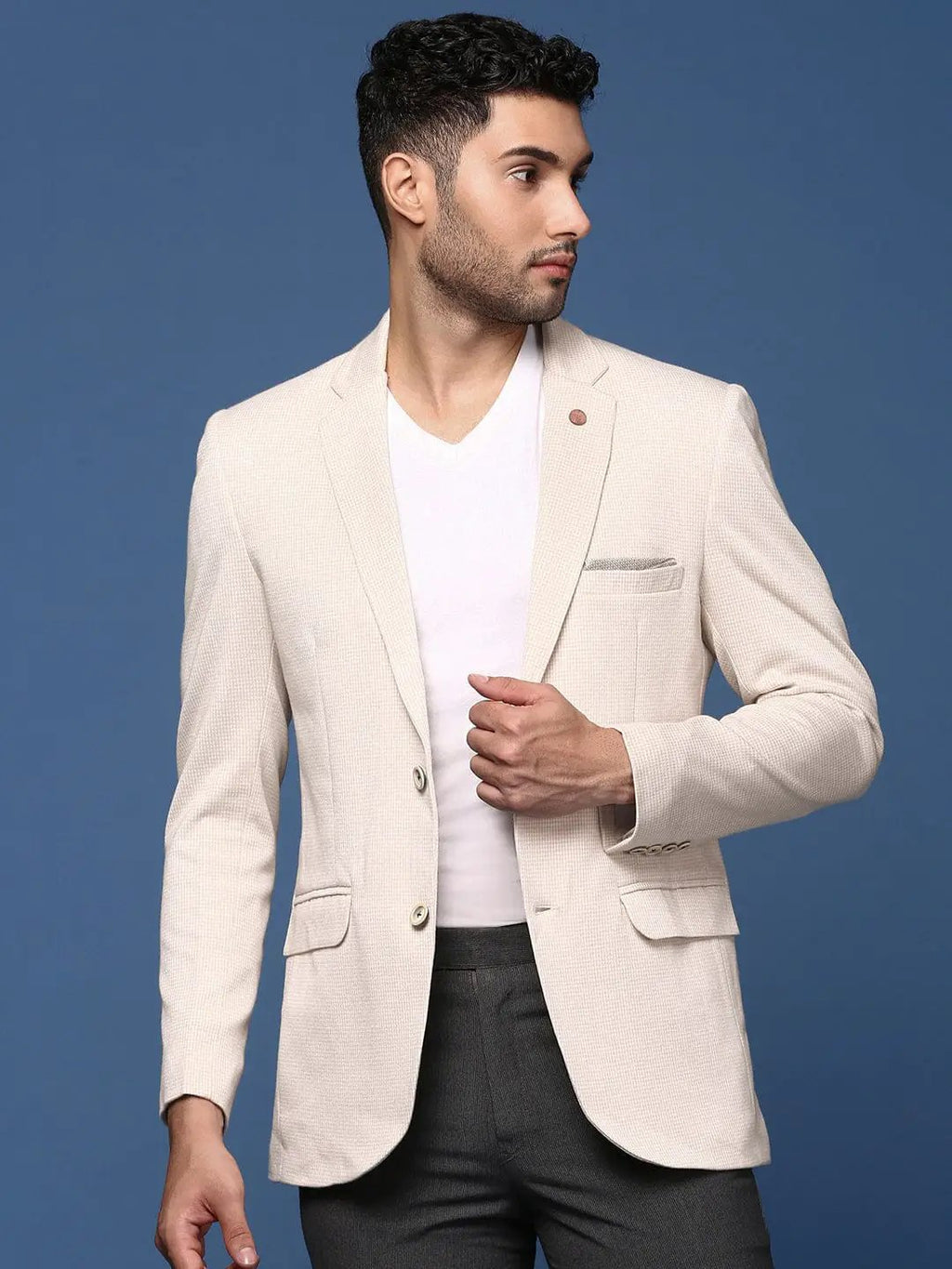 Men's Cream Slim Fit Single Breasted Casual Blazer