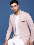 Men's Peach Checked Notched Lapel Collar Cotton Slim-Fit Single-Breasted Blazer