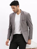 Men's Grey Striped Cotton Single-Breasted Casual Blazer
