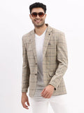 Men's Checked Beige Single Breasted Blazer