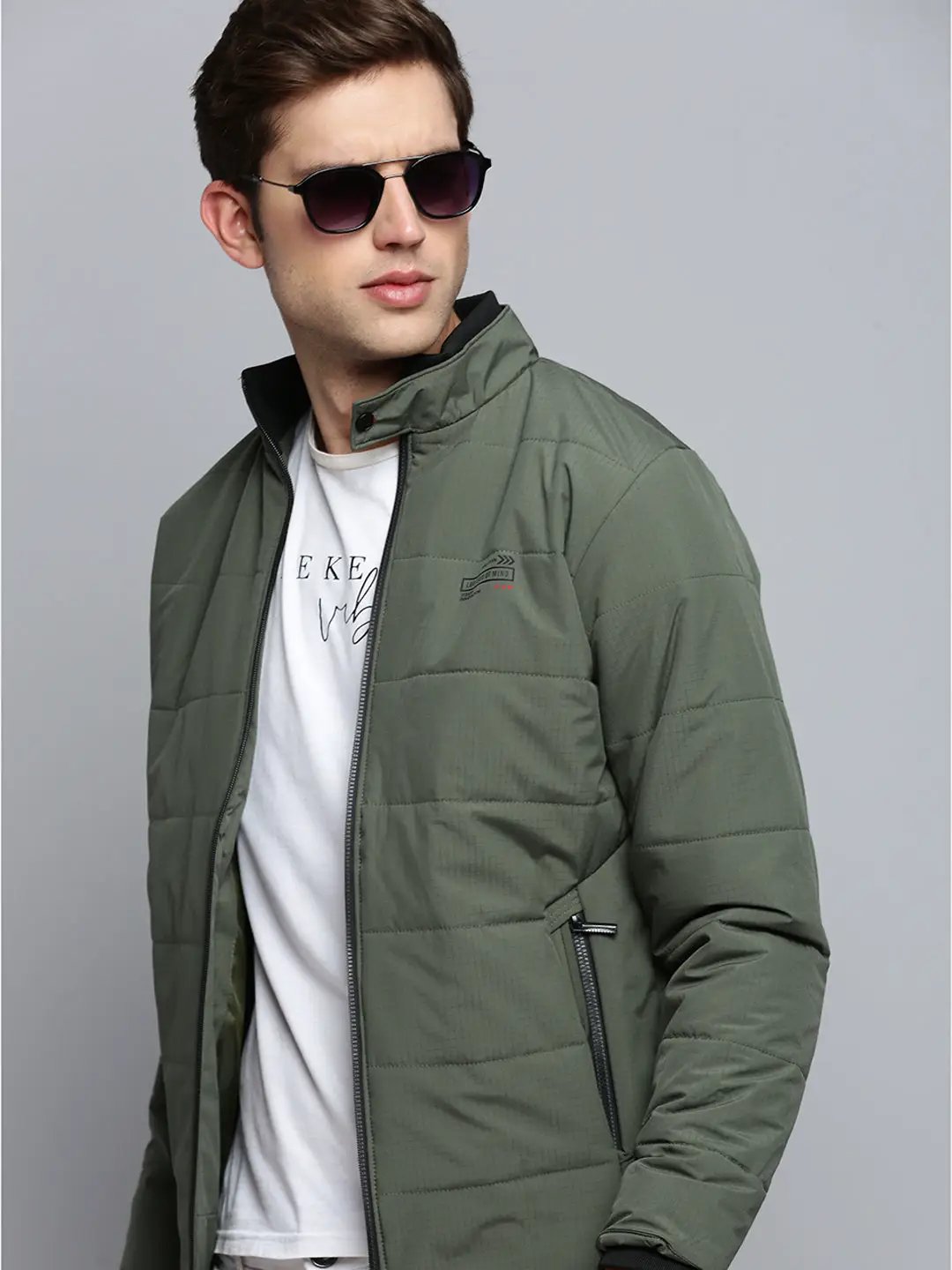 Men's Olive Mock Collar Water Resistant Padded Jacket