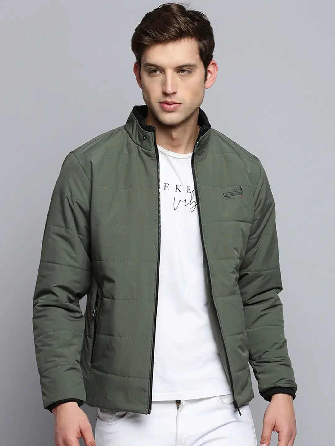 Men's Olive Mock Collar Water Resistant Padded Jacket