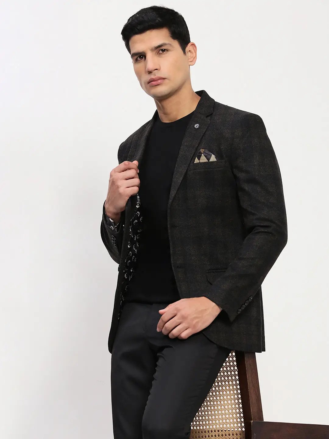 Men's Brown Checked Single Breasted Blazer