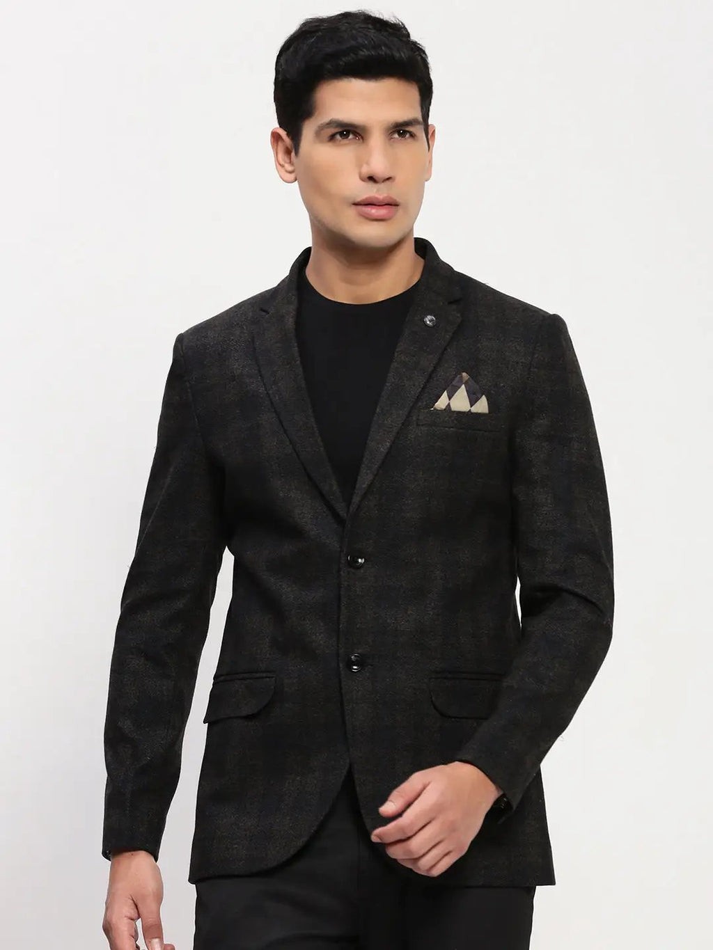 Men's Brown Checked Single Breasted Blazer
