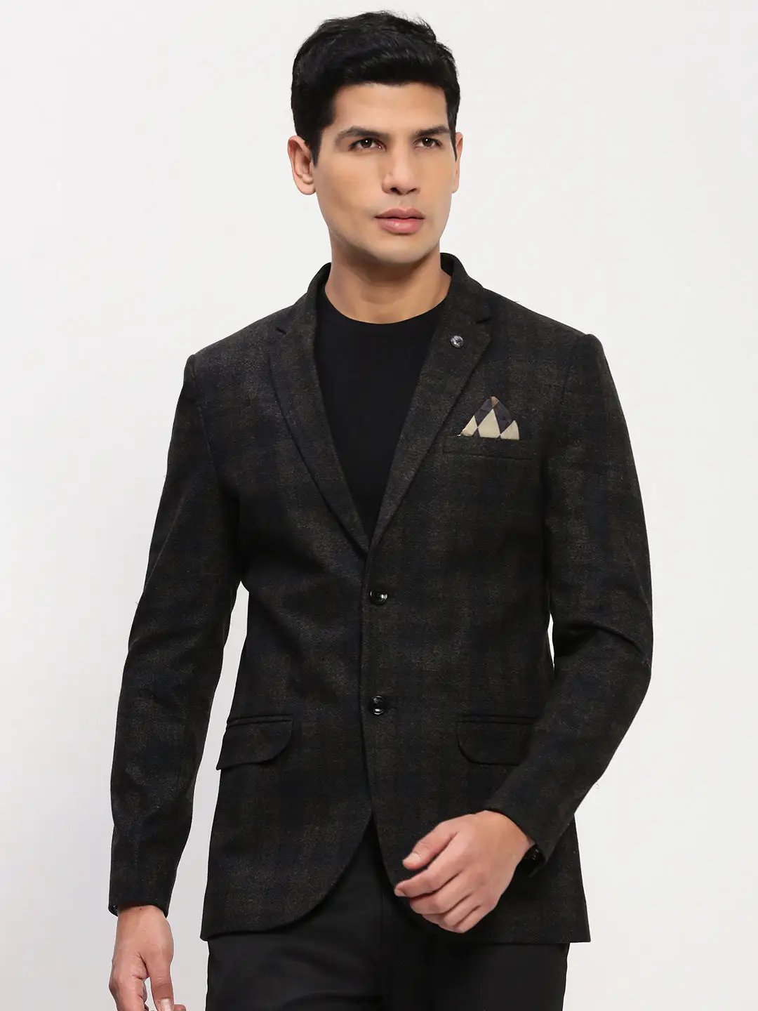 Men's Brown Checked Single Breasted Blazer