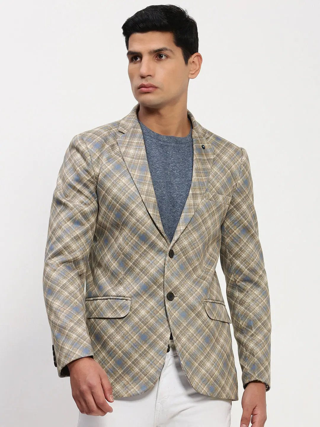 Men's Brown Printed Single Breasted Blazer