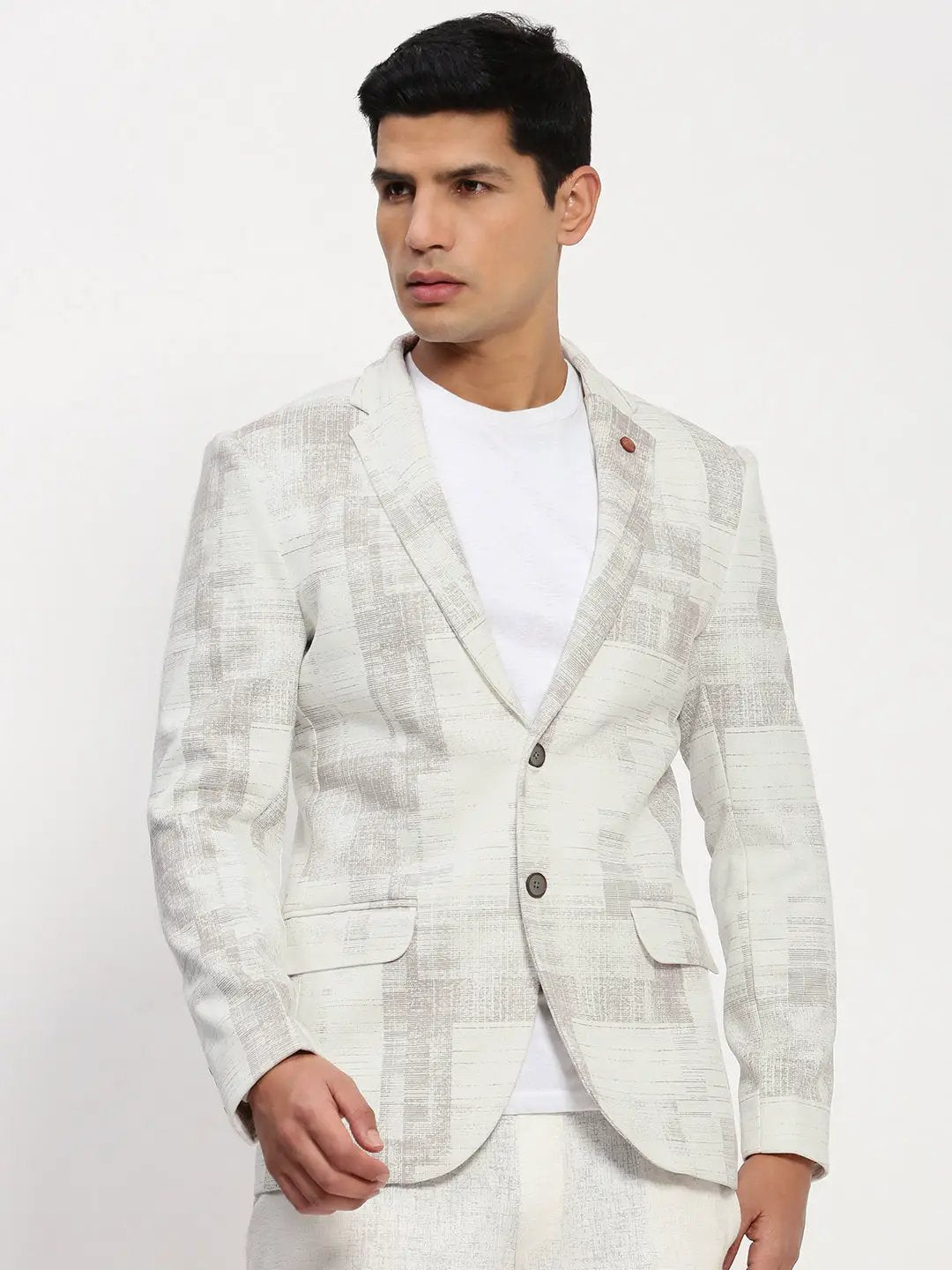 Men's Off White Printed Single Breasted Blazer