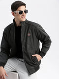 Men's Geometric Mock Collar Grey Bomber Jacket