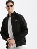 Men's Geometric Mock Collar Black Bomber Jacket