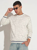 Men's Typography Off White Ribbed Round Neck Sweater