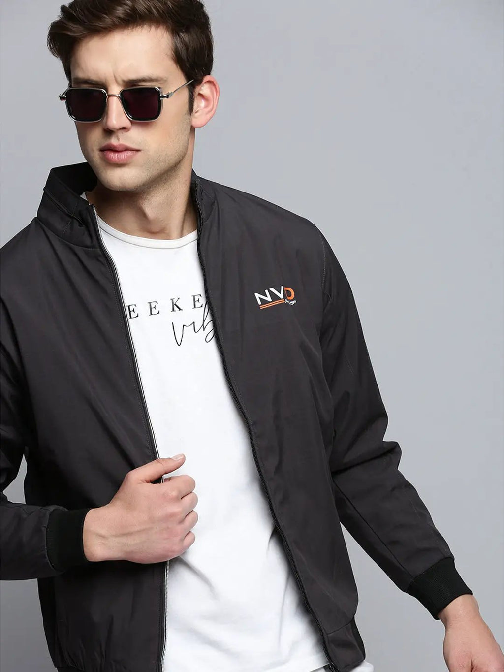 Men's Grey Water Resistant Mock Collar Bomber Jacket