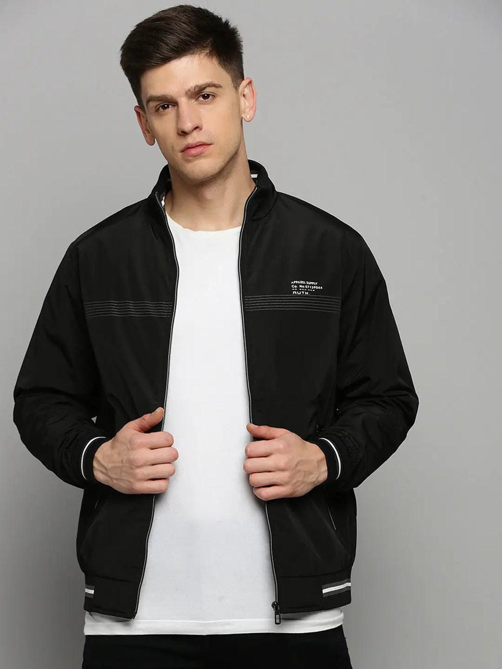 Men's Mock Collar Solid Black Padded Jacket