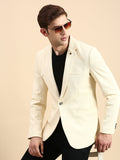 Men's Cream Slim-Fit Single Breasted Cotton Blazer