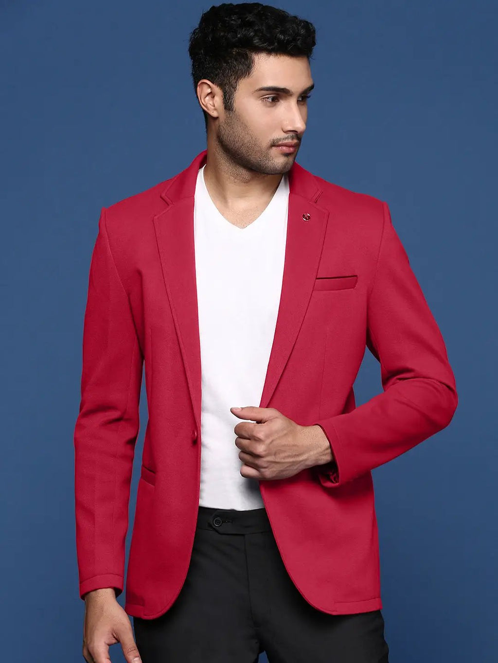 Men's Red Solid Single Breasted Blazer