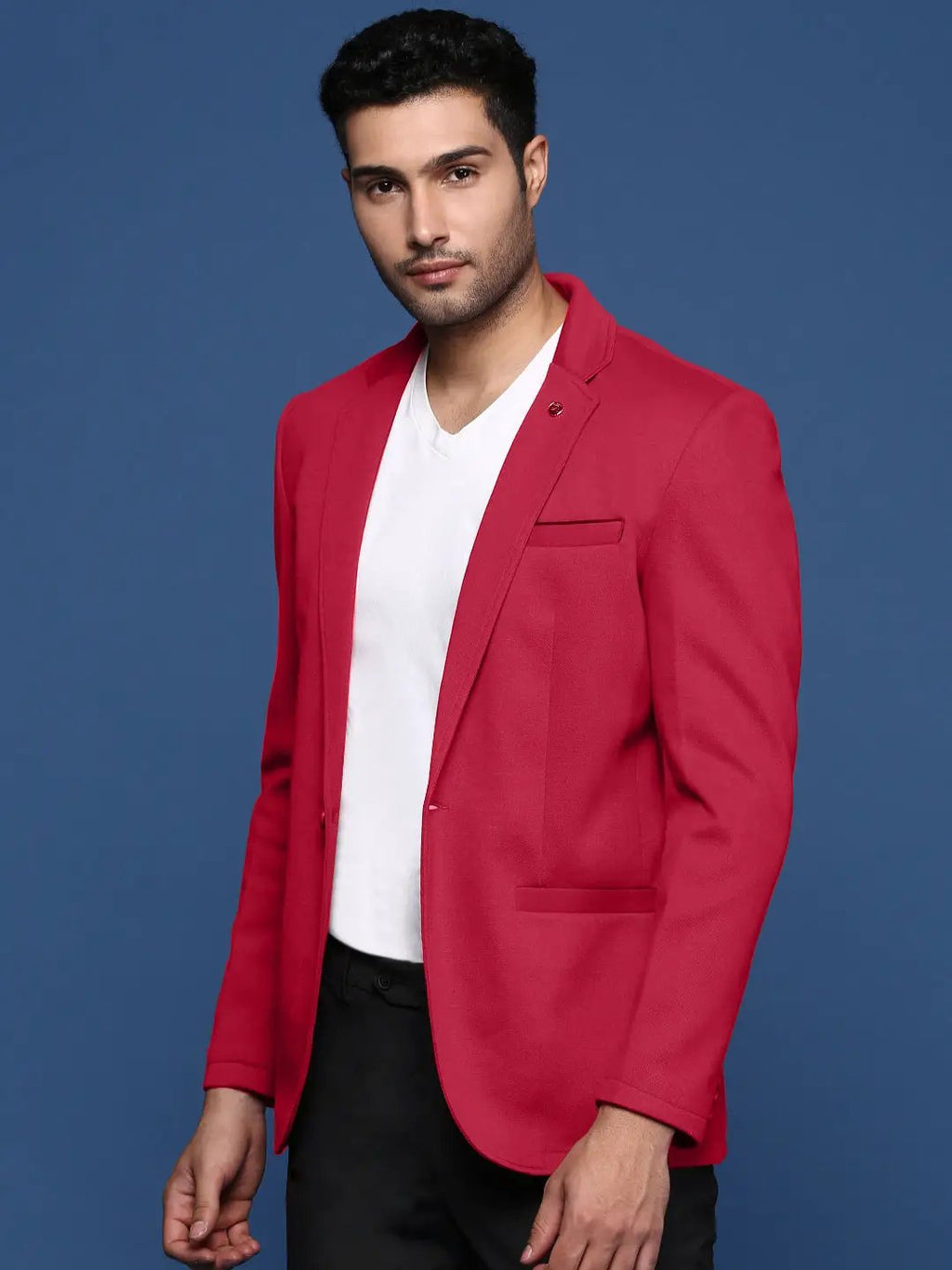 Men's Red Solid Single Breasted Blazer