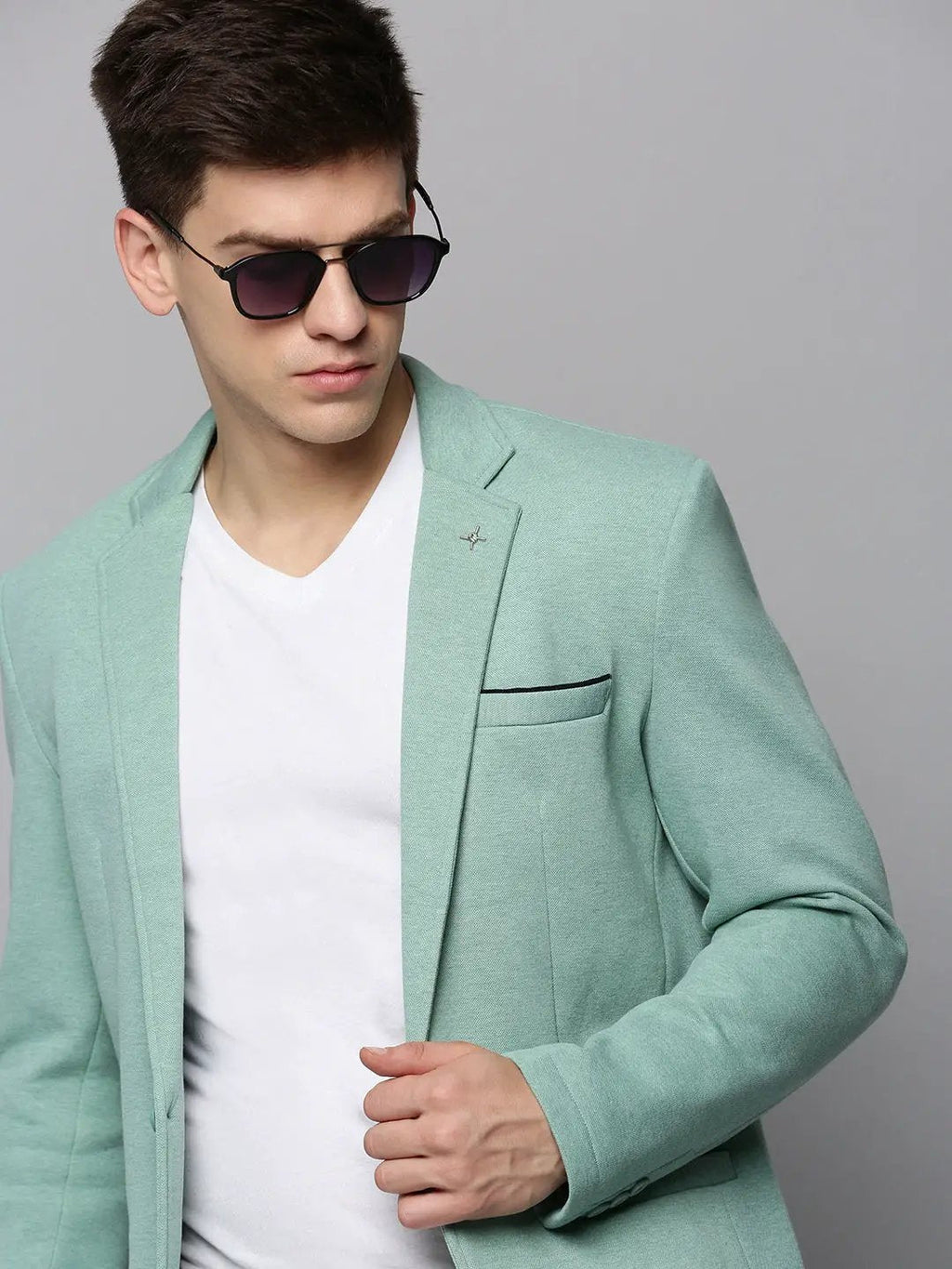 Men's Sea Green Single-Breasted Casual Blazer