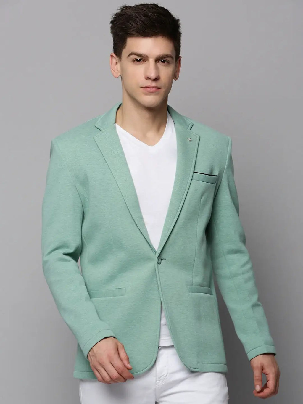 Men's Sea Green Single-Breasted Casual Blazer