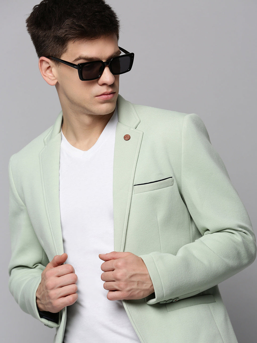 Men's Sea Green Single-Breasted Blazers