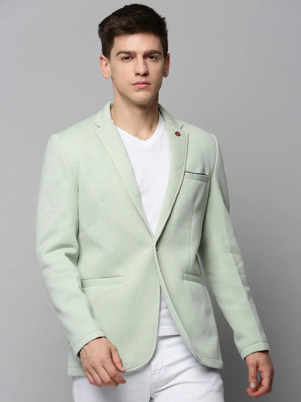 Men's Sea Green Single-Breasted Blazers