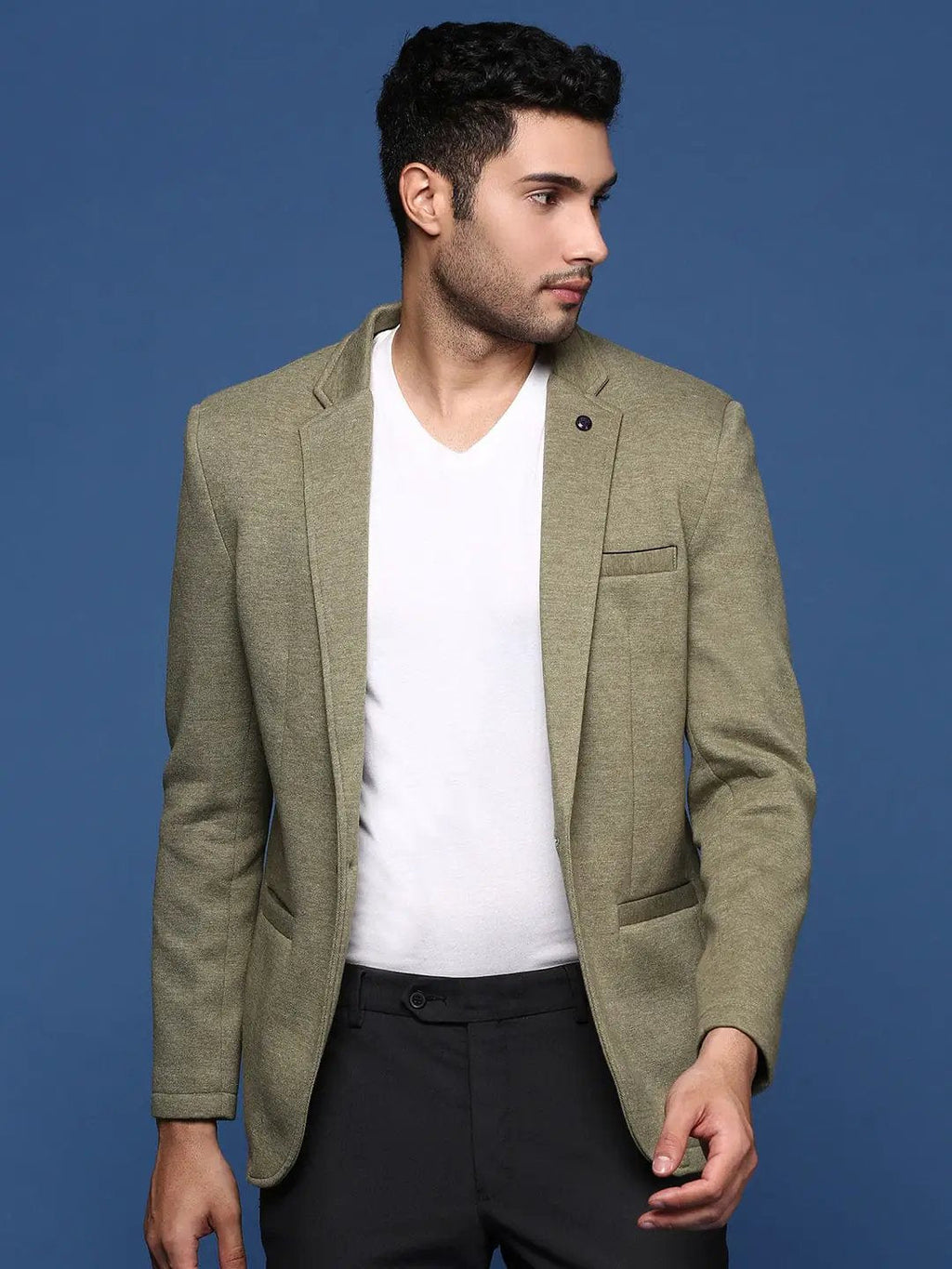 Men's Green Notched Lapel Slim Fit Single Breasted Blazer