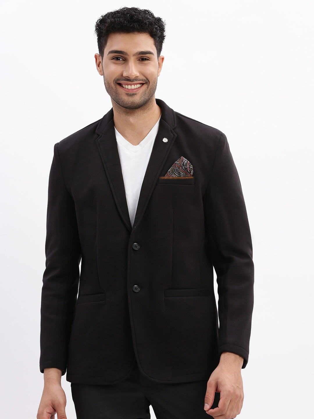 Men's Black Solid Single Breasted Blazer