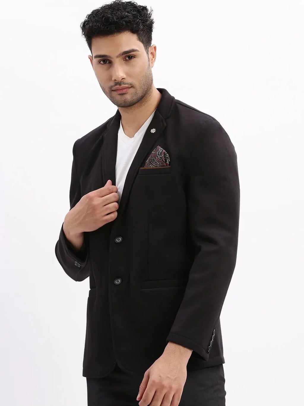 Men's Black Solid Single Breasted Blazer