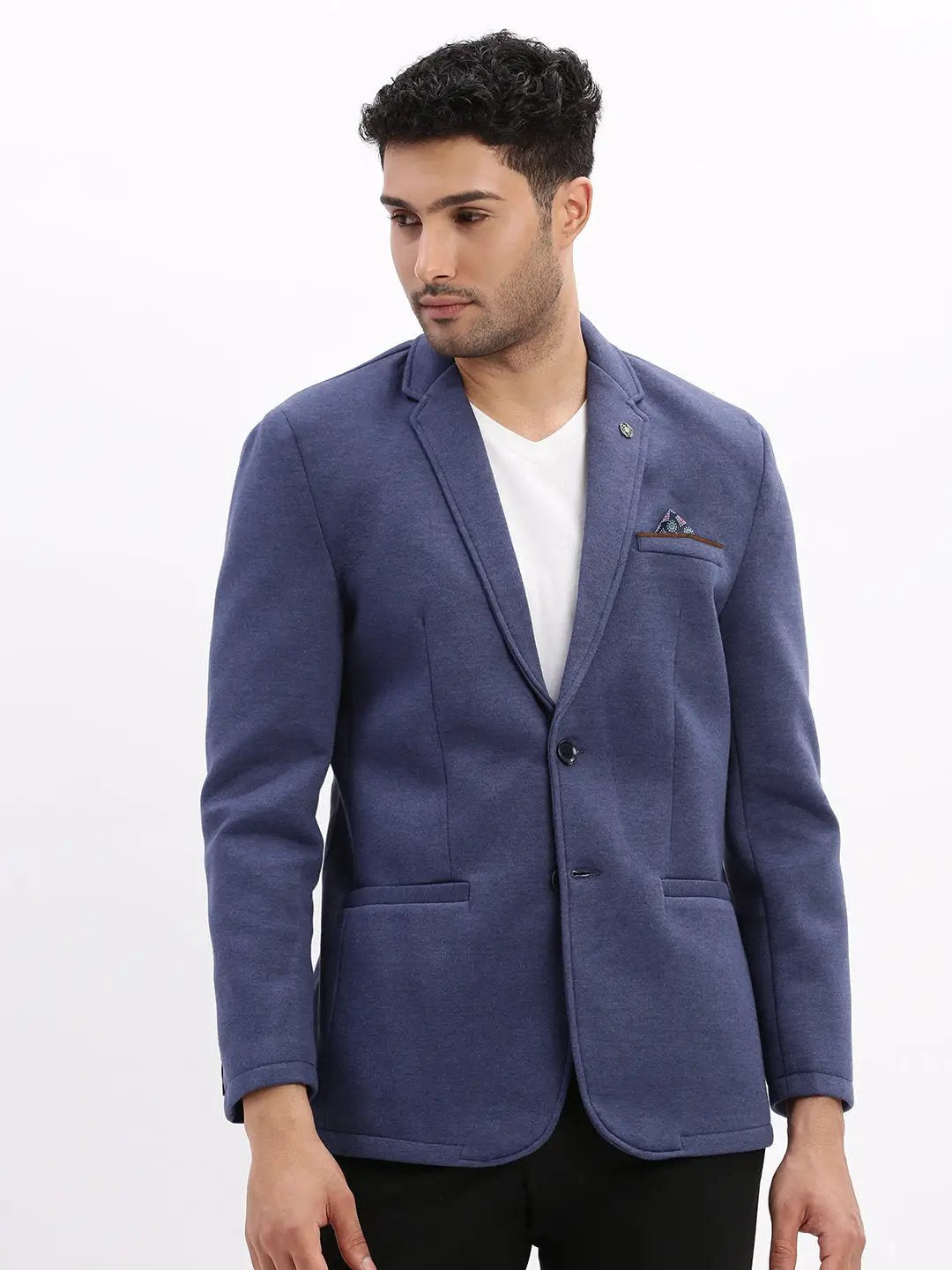 Men's Blue Solid Single Breasted Blazer