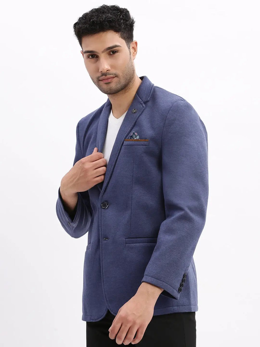 Men's Blue Solid Single Breasted Blazer