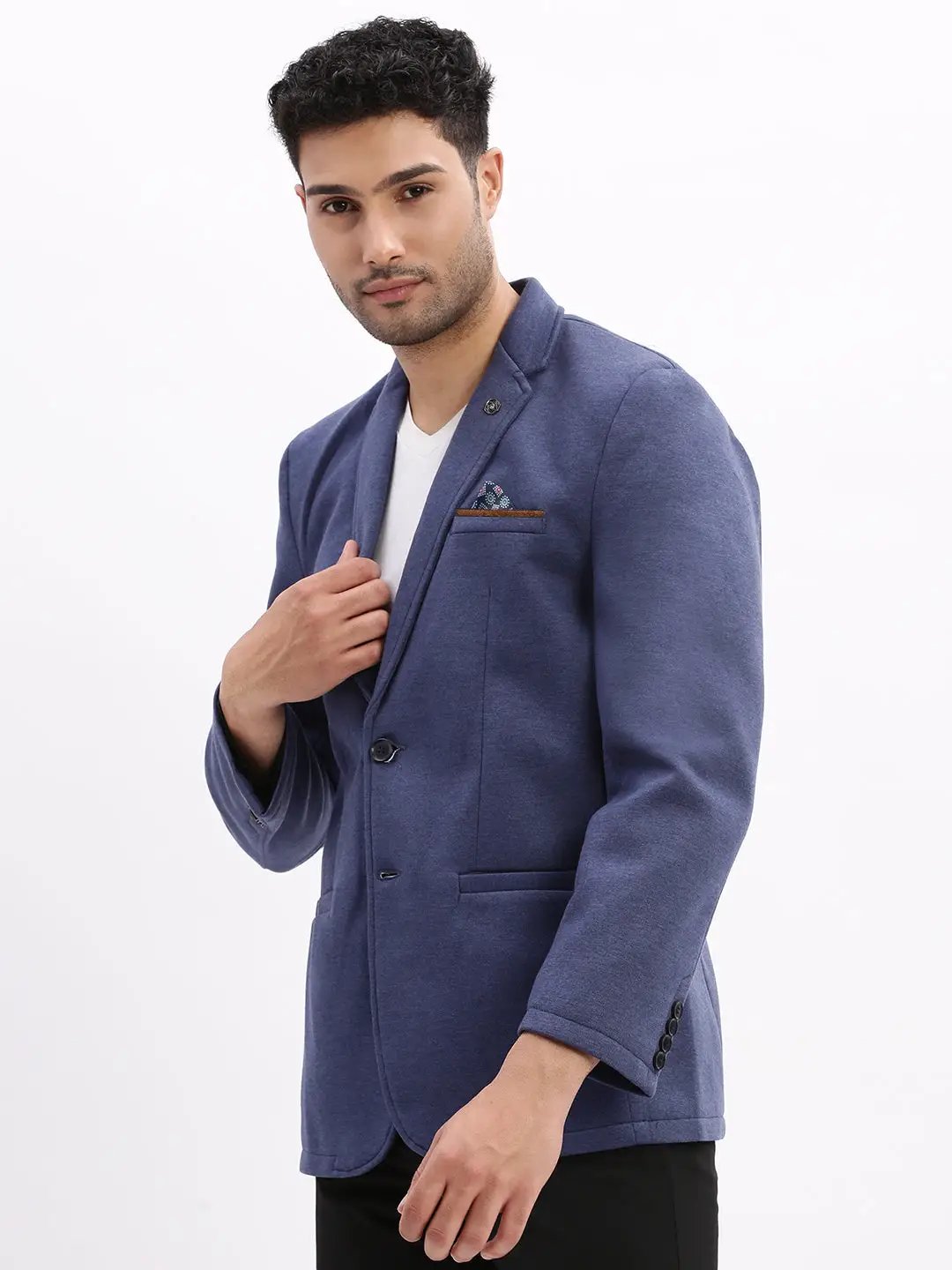 Men's Blue Solid Single Breasted Blazer