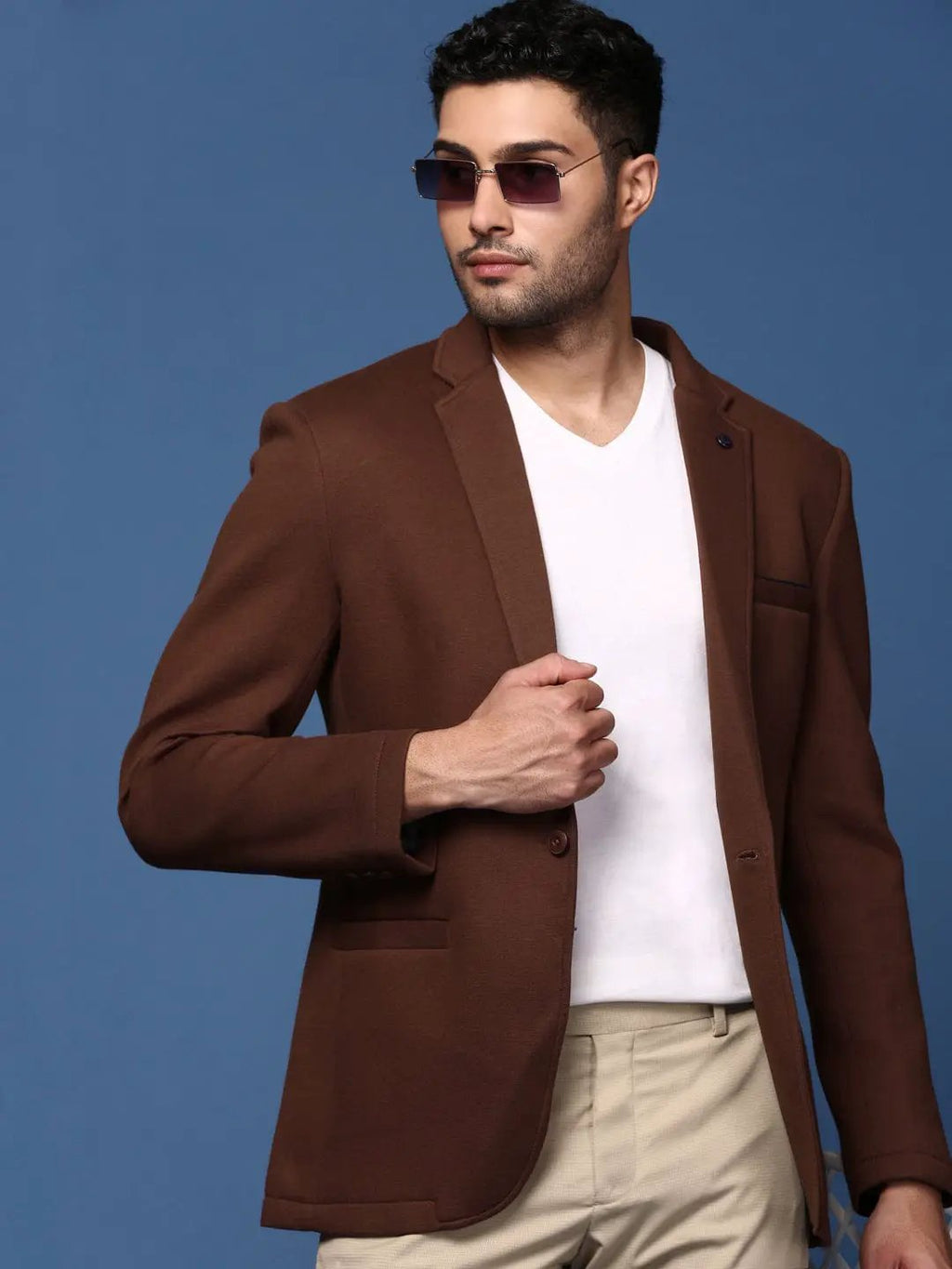 Men's Coffee Brown Slim Fit Single Breasted Blazer