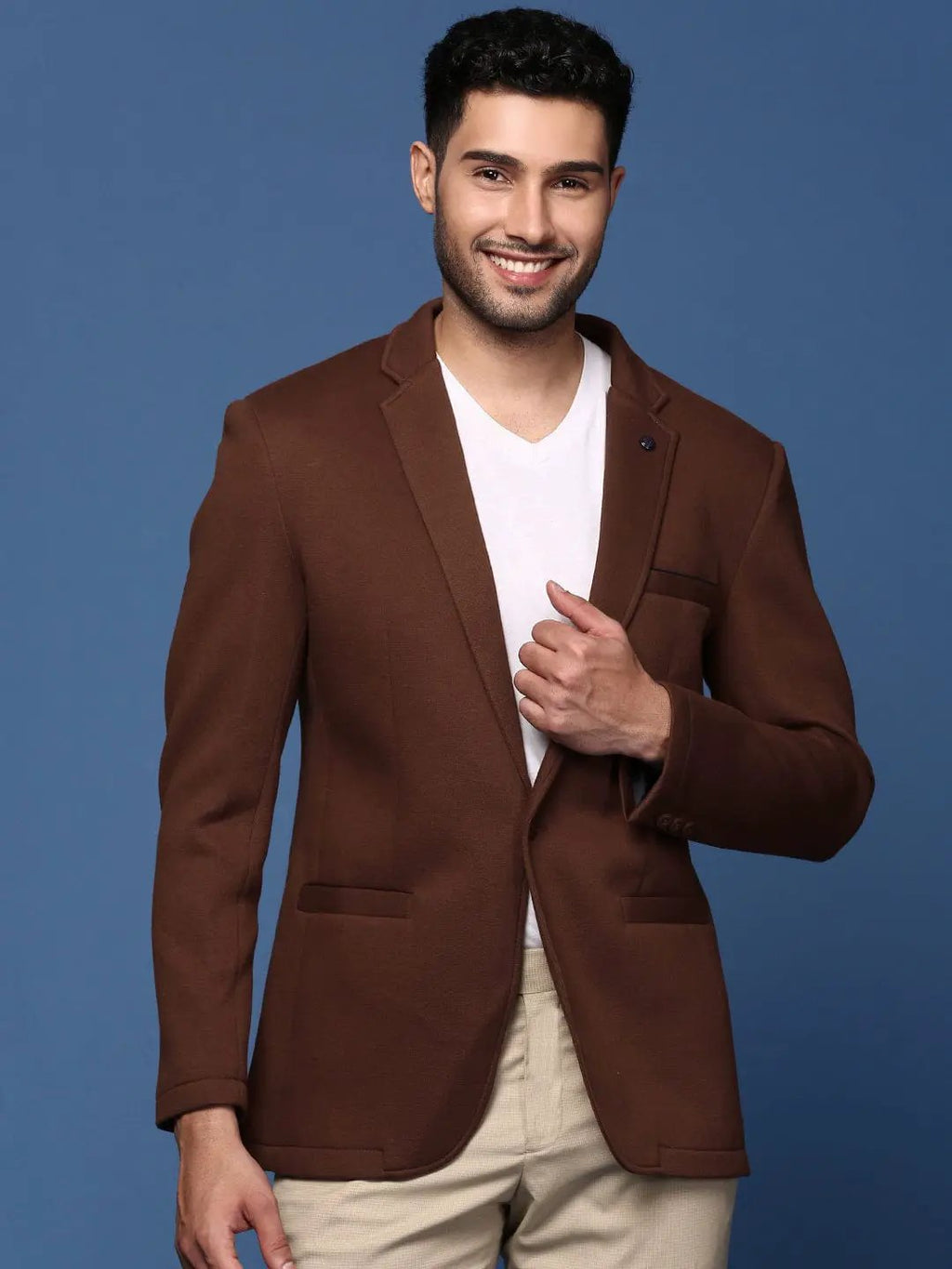 Men's Coffee Brown Slim Fit Single Breasted Blazer