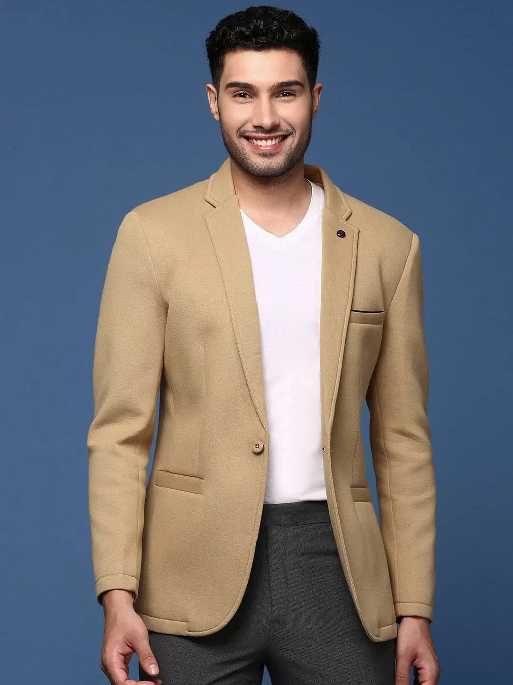 Men's Khaki Slim Fit Single Breasted Casual Blazer