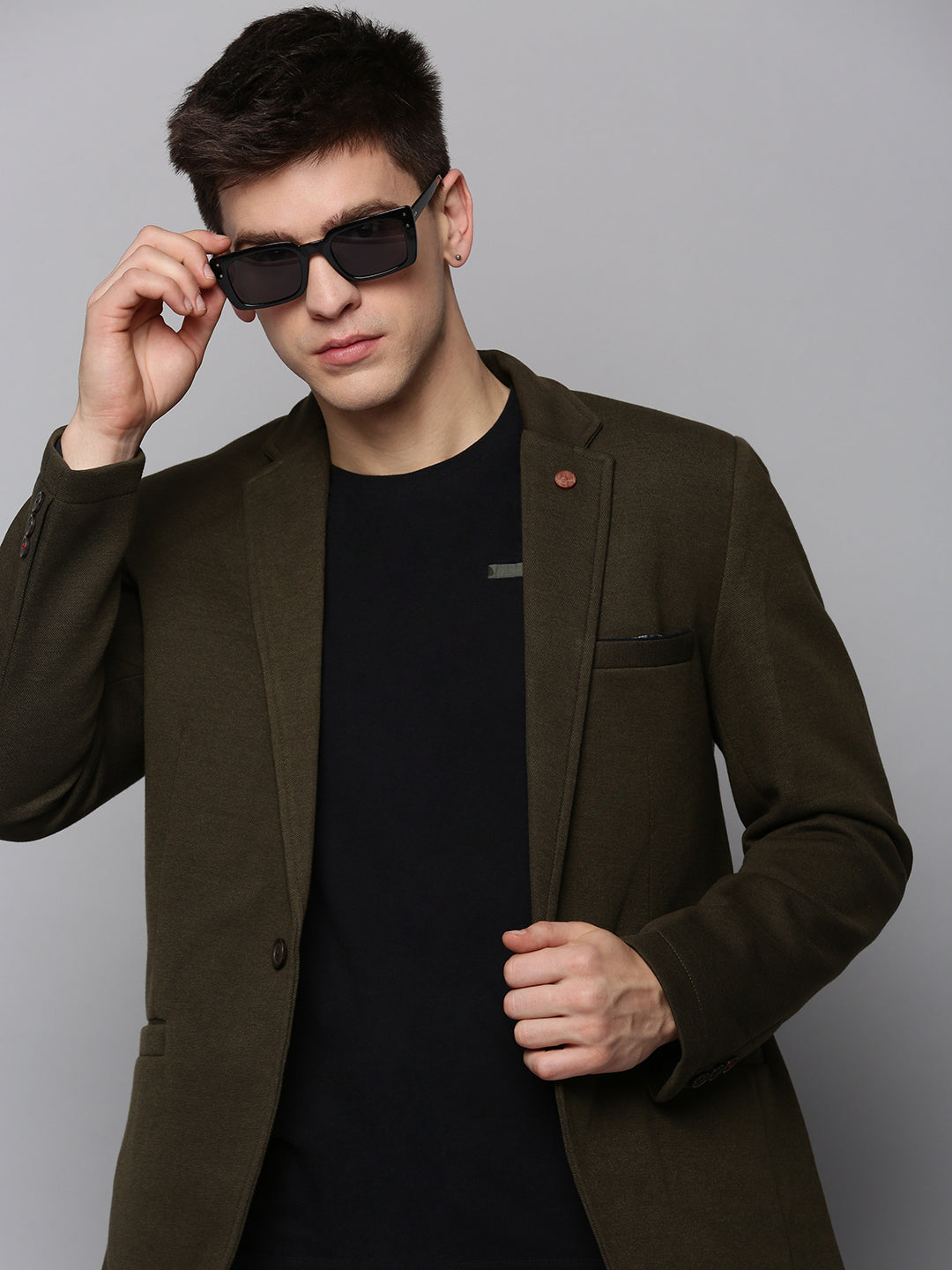 Men's Olive Single-Breasted Casual Blazer