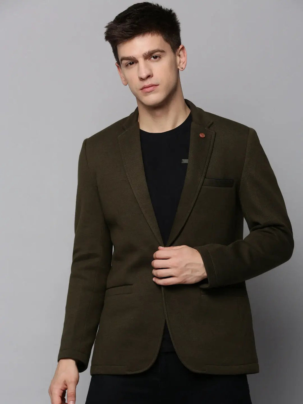 Men's Olive Single-Breasted Casual Blazer