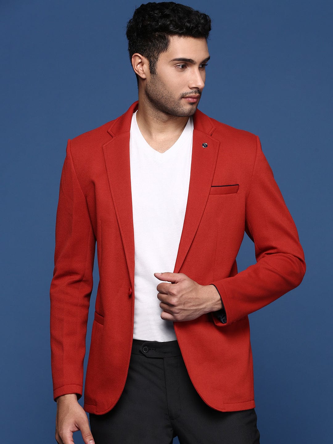 Men's Red Slim Fit Single Breasted Blazer