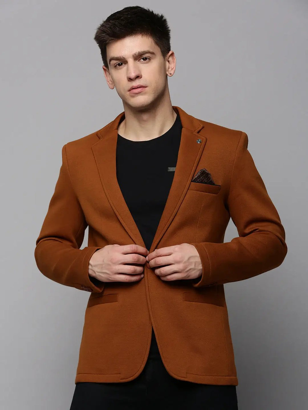 Men's Tan Single-Breasted Casual Blazers