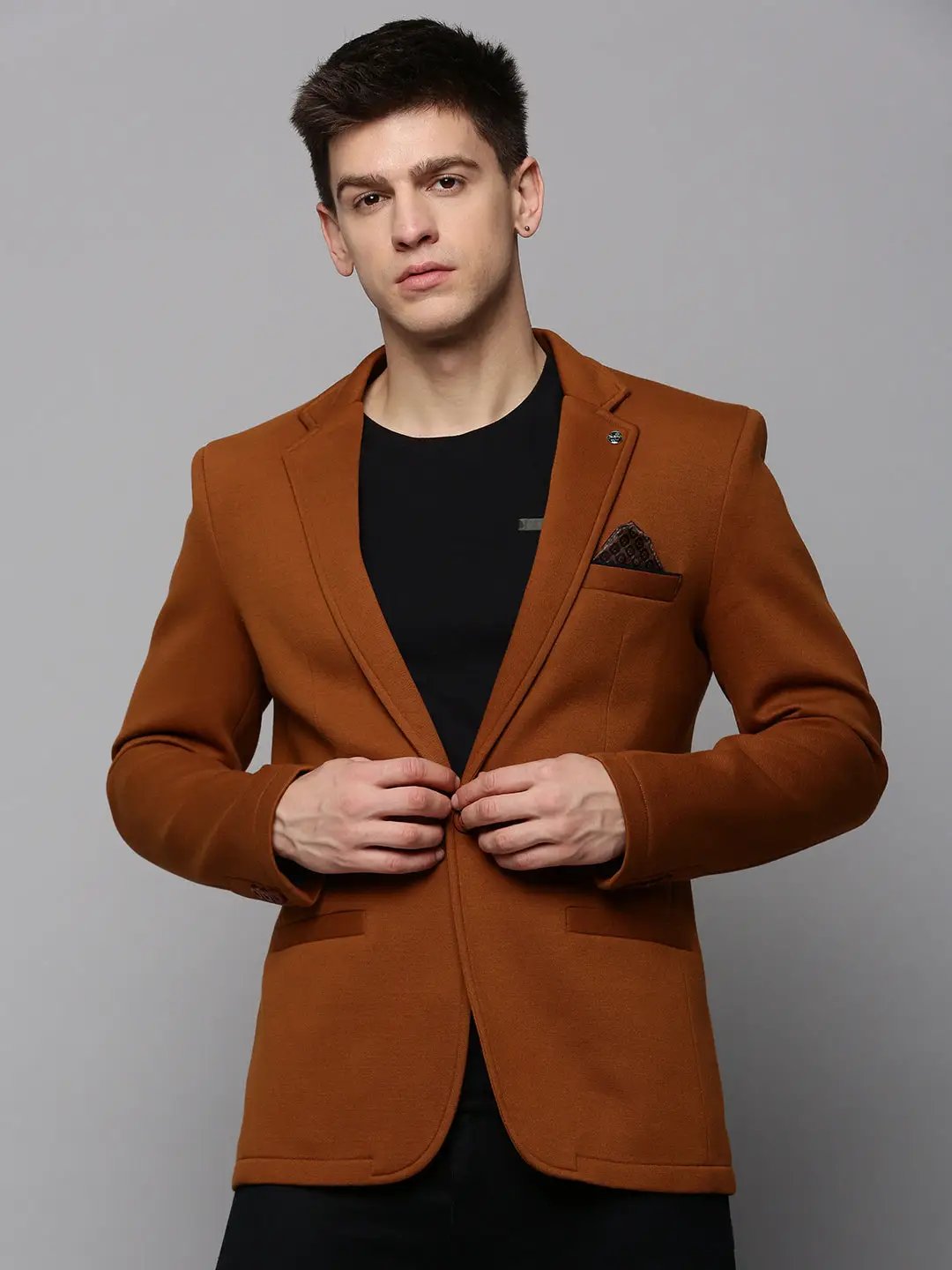 Men's Tan Single-Breasted Casual Blazers