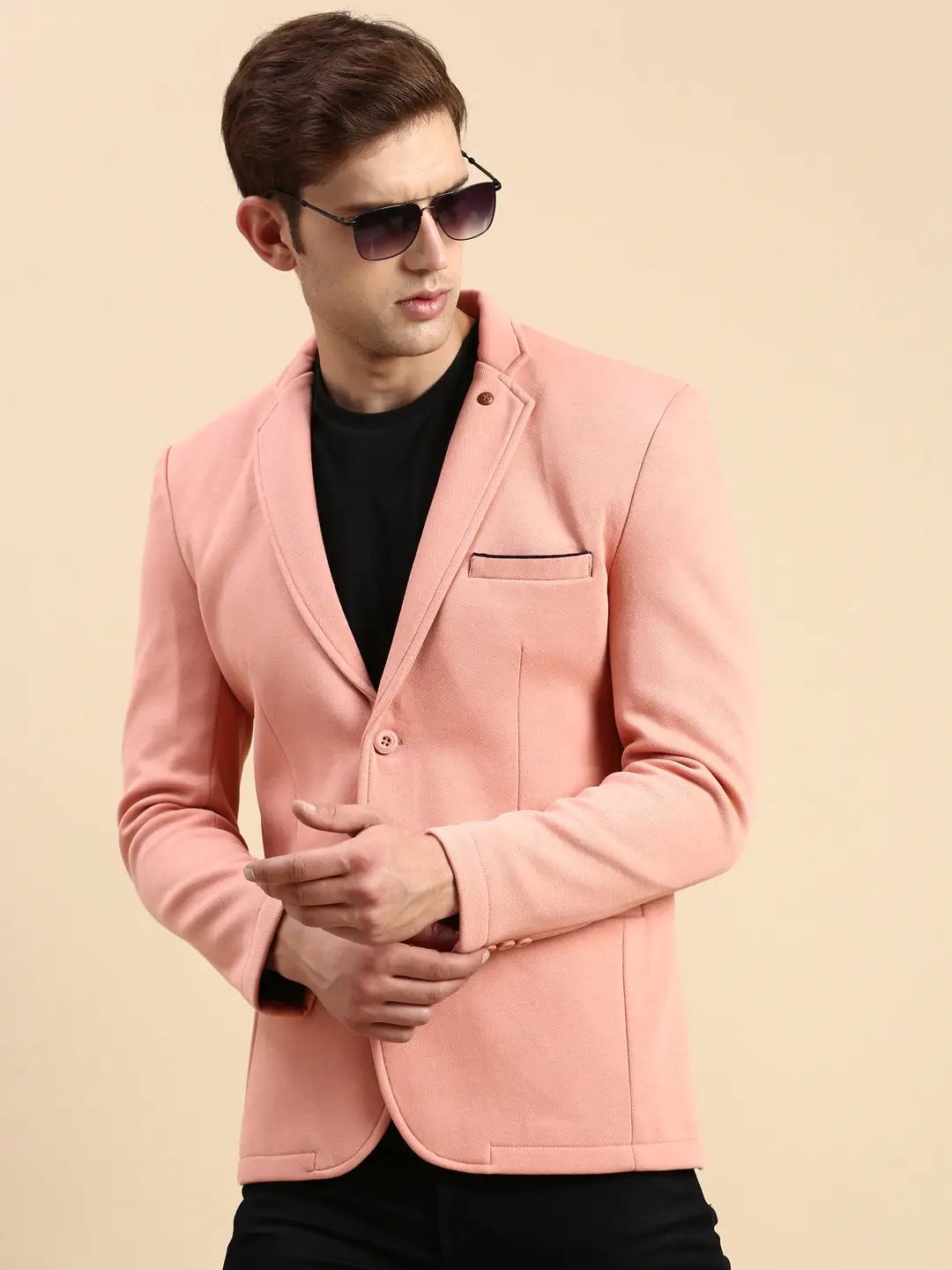 Men's Peach Slim-Fit Single Breasted Blazer