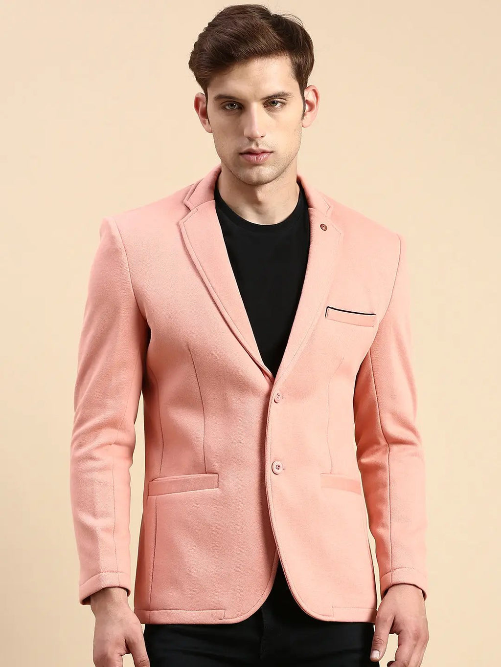 Men's Peach Slim-Fit Single Breasted Blazer